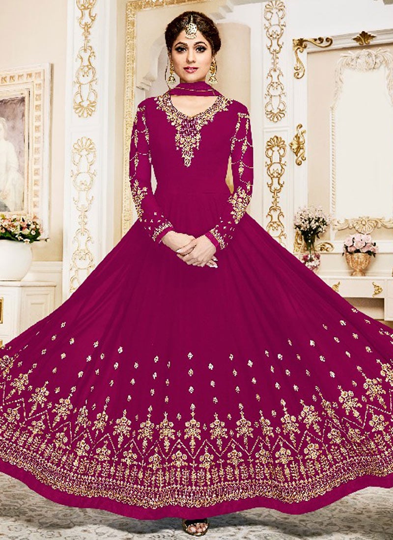 Shamita Shetty Embroidered Anarkali Suit Party Wear