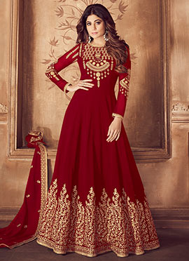 red anarkali suits