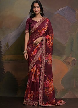 Shimmering Digital Print Gota With Sequins Saree