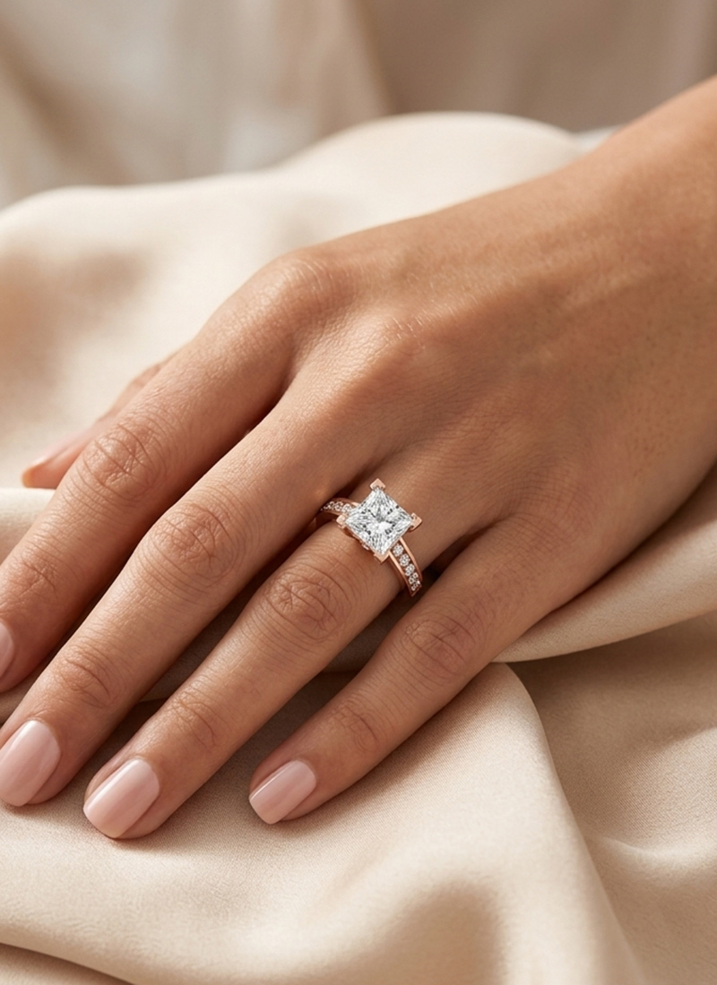 Shimmering Rose Gold 925 Sterling Silver Moissanite Ring Wedding Wear