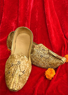 Signature Fawn Zari Silk Jacquard Cutdana Mojri
