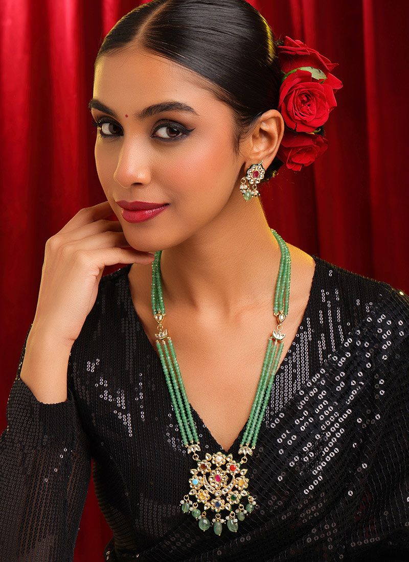 Signature Multicolored Kundan Moti Beads Necklace Wedding Wear