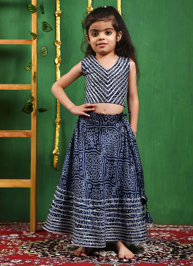 Silk Bandhini Kids Girls Umbrella Lehenga Party Wear