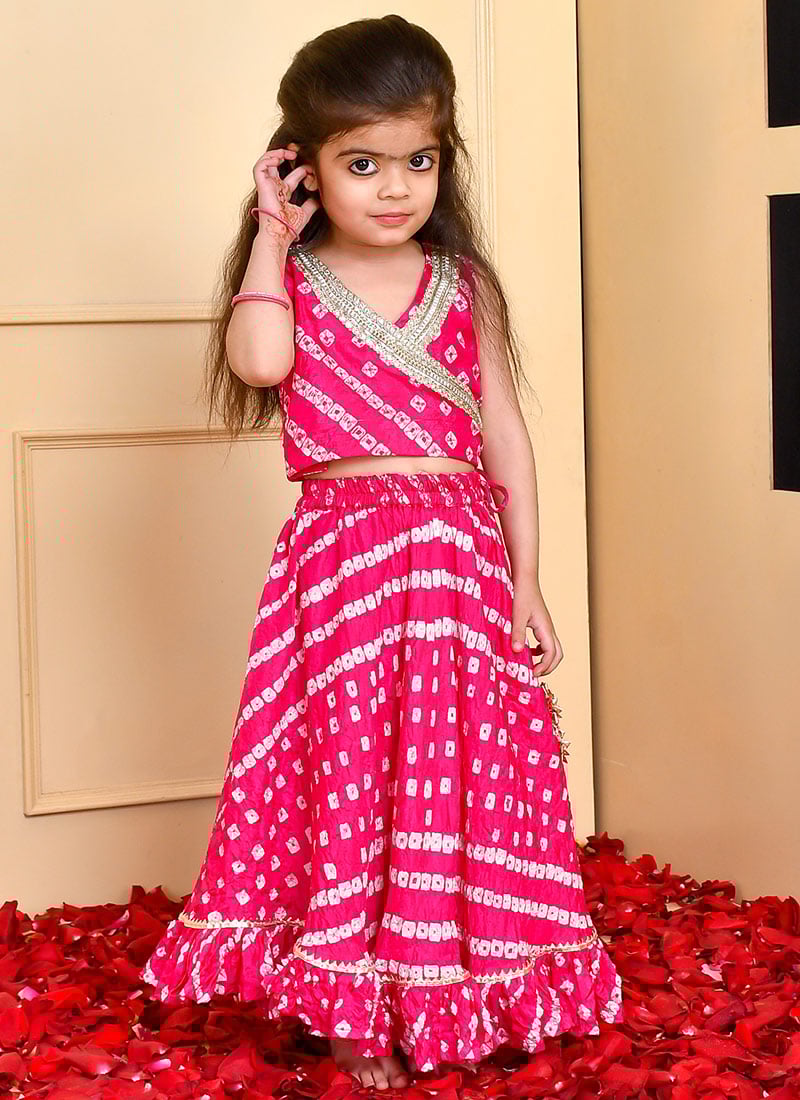Silk Cotton Bandhini Kids Girls A Line Lehenga