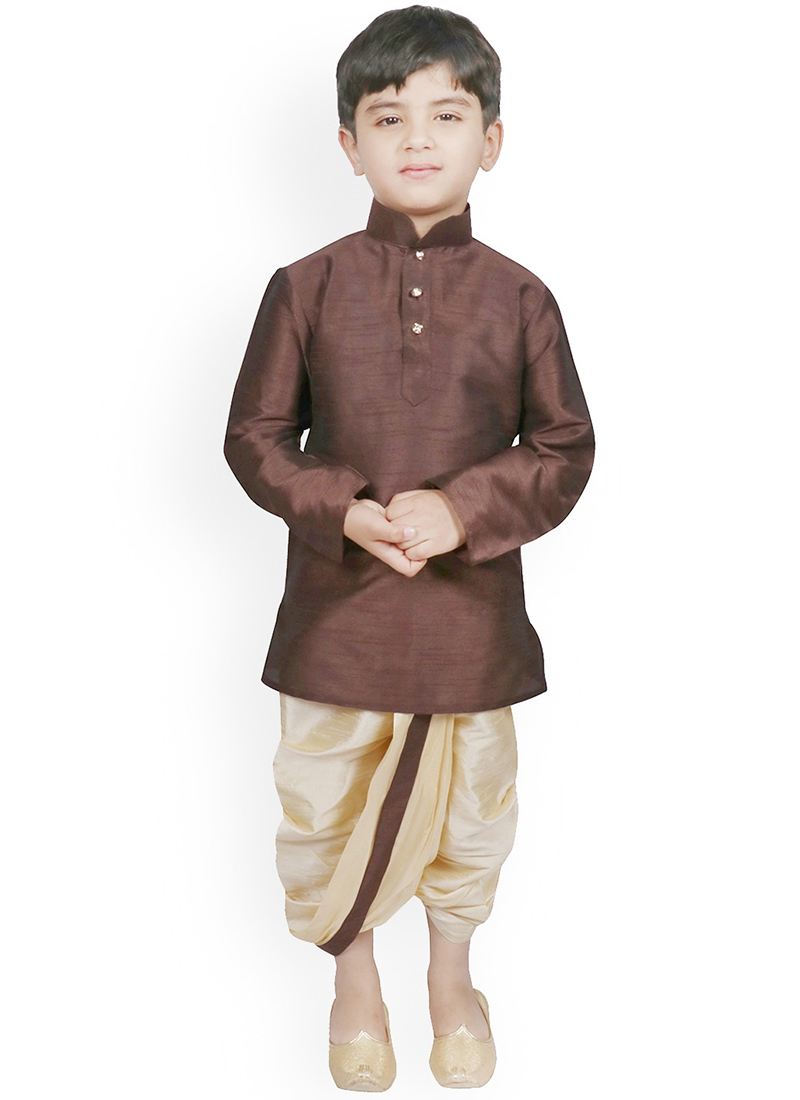 Silk Dupion Dhoti Style Kids Boys Kurta Pyjama