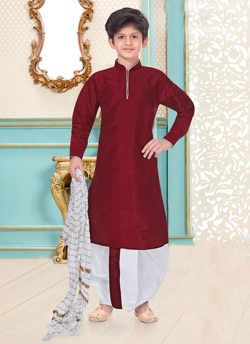 Silk Dupion Kids Boys Kurta Dhoti style Party Wear
