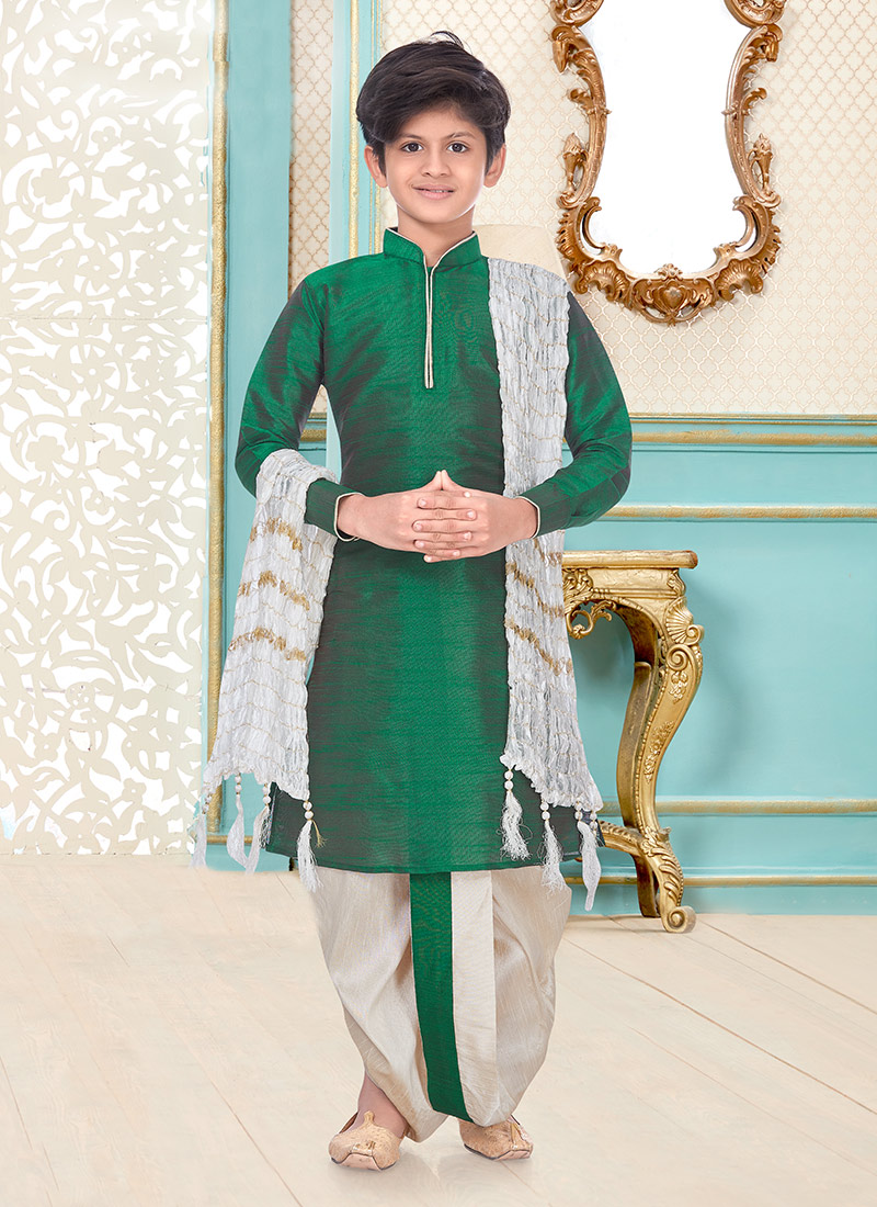 Silk Dupion Kids Boys Kurta Dhoti style Party Wear