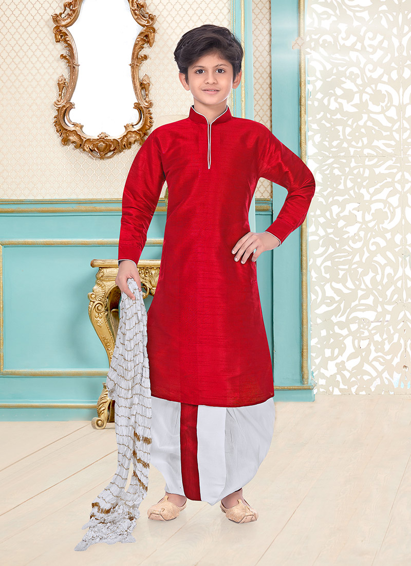 Silk Dupion Kids Boys Kurta Dhoti style Party Wear