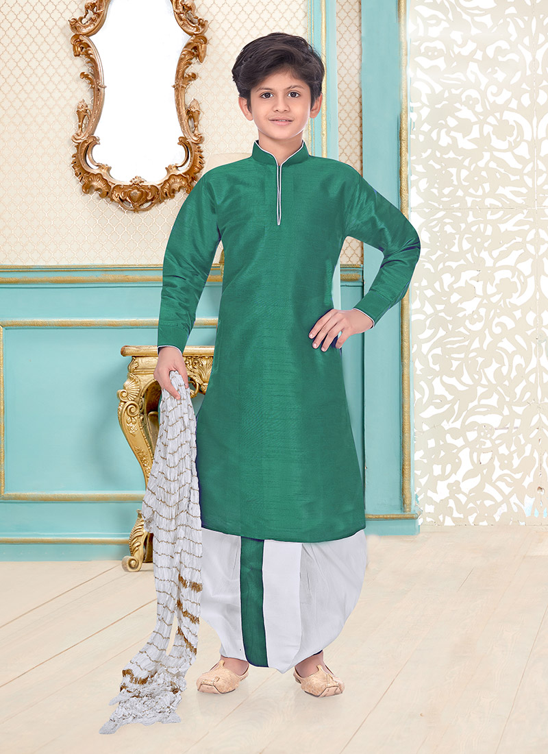 Silk Dupion Kids Boys Kurta Dhoti style Party Wear