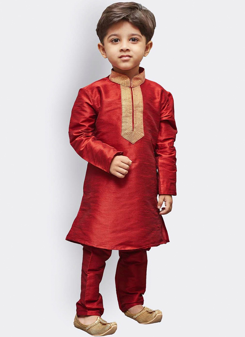 Silk Dupion Kids Boys Kurta Pyjama Party Wear