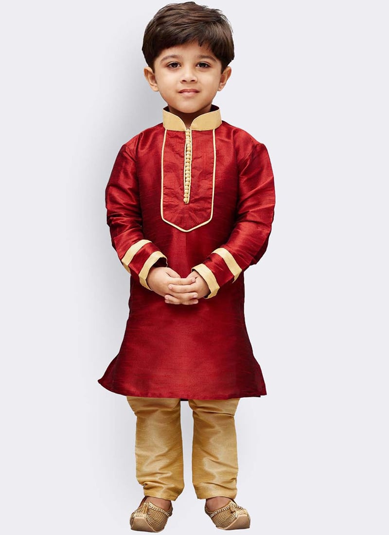 Silk Dupion Kids Boys Kurta Pyjama Party Wear