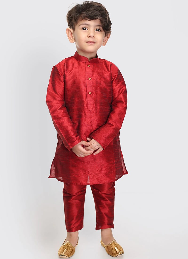 Silk Dupion Kids Boys Kurta Pyjama Party Wear
