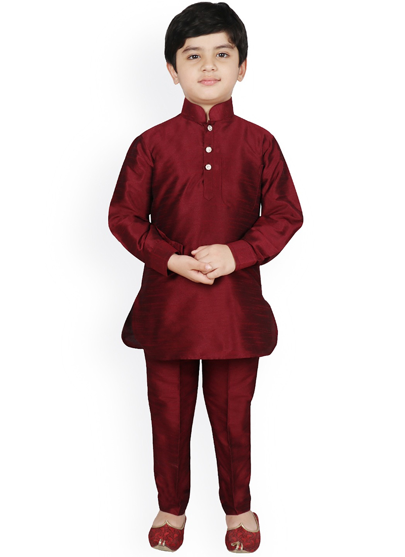 Silk Dupion Kids Boys Kurta Pyjama Festive Wear