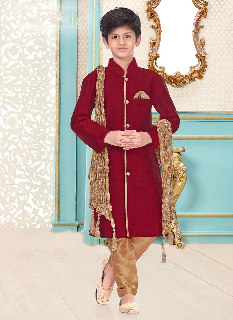 Silk Dupion Kids Boys Kurta Pyjama Party Wear