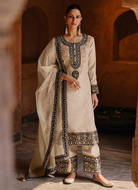 Silk Embroidered Palazzo Suit