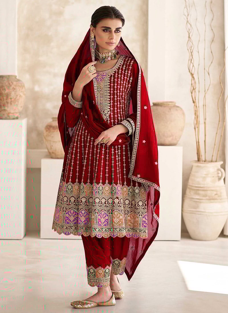 Silk Embroidered Sequins Anarkali Suit Party Wear