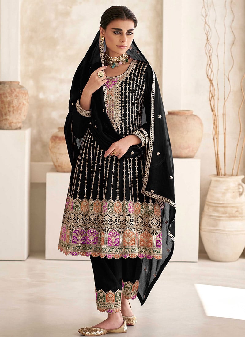 Silk Embroidered Sequins Anarkali Suit Party Wear