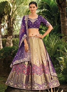 Silk Embroidered Sequins Umbrella Lehenga