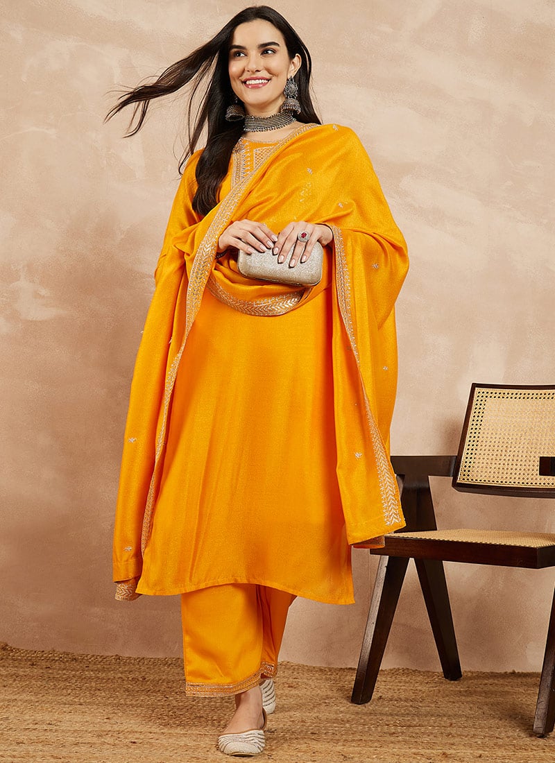 Silk Embroidered Straight Pant Suit After Six Wear