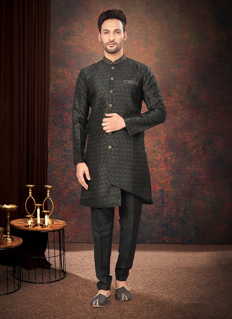 Silk Jacquard Indowestern Sherwani Party Wear