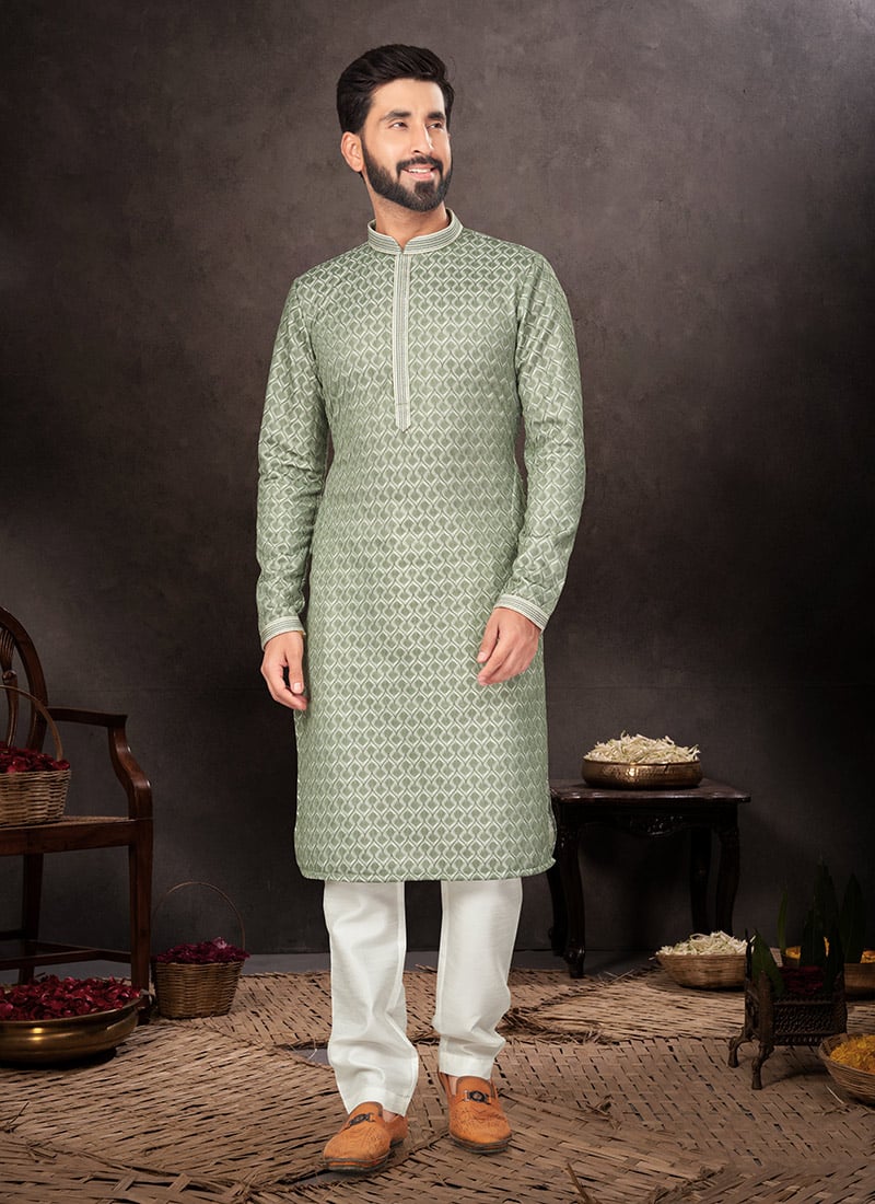 Silk Jacquard Kurta Pyjama Party Wear