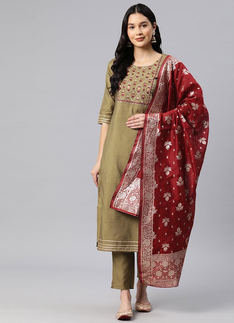 Silk Jacquard Straight Pant Suit