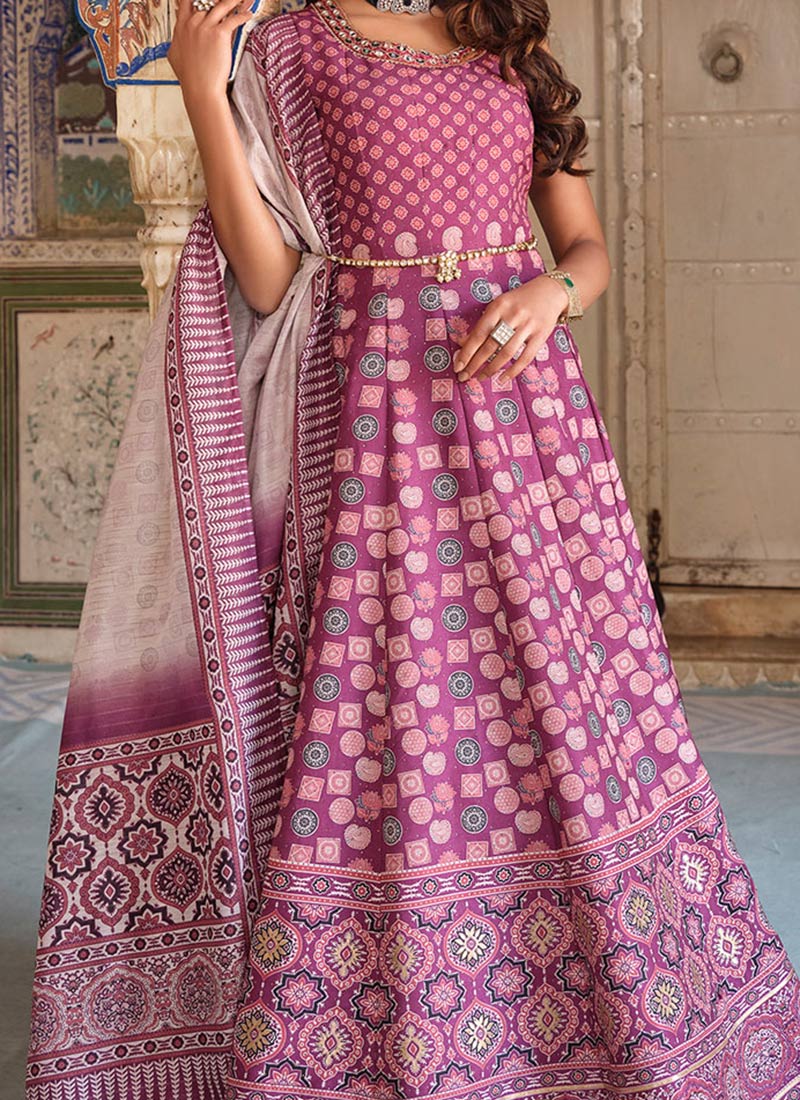 Shop Silk Printed Anarkali Gown Party Wear Online at Best Price Cbazaar