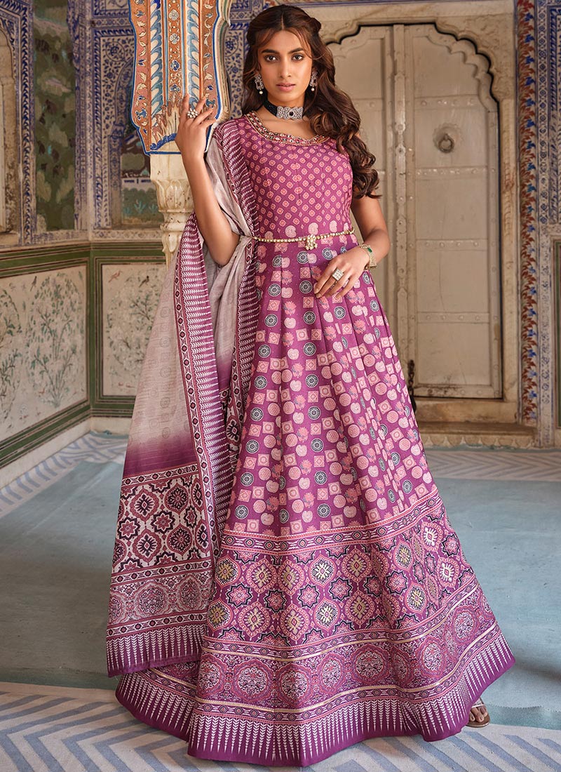 Shop Silk Printed Anarkali Gown Party Wear Online at Best Price Cbazaar