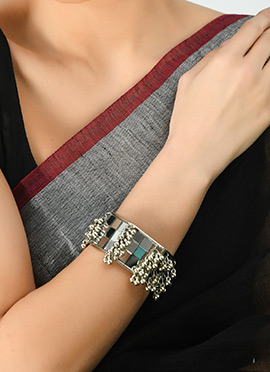 Silver Alloy Oxidised Mirror Bangles