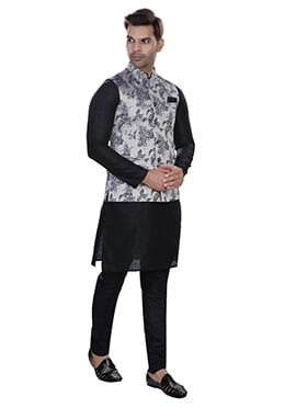 Silver Art Silk Jacquard Nehru Jacket