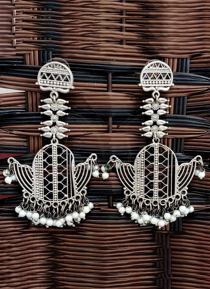 Silver Beaded Oxidised Danglers Festive Wear
