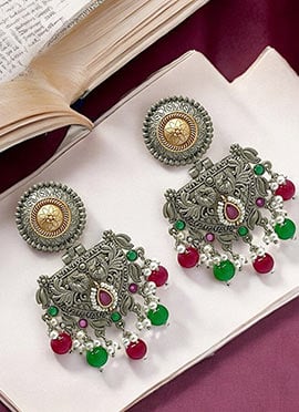 Silver Beads Oxidised Danglers