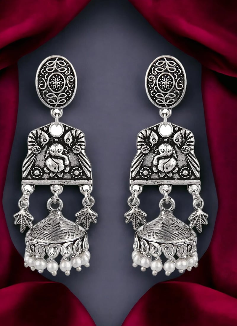 Silver Beads Oxidised Danglers Festive Wear