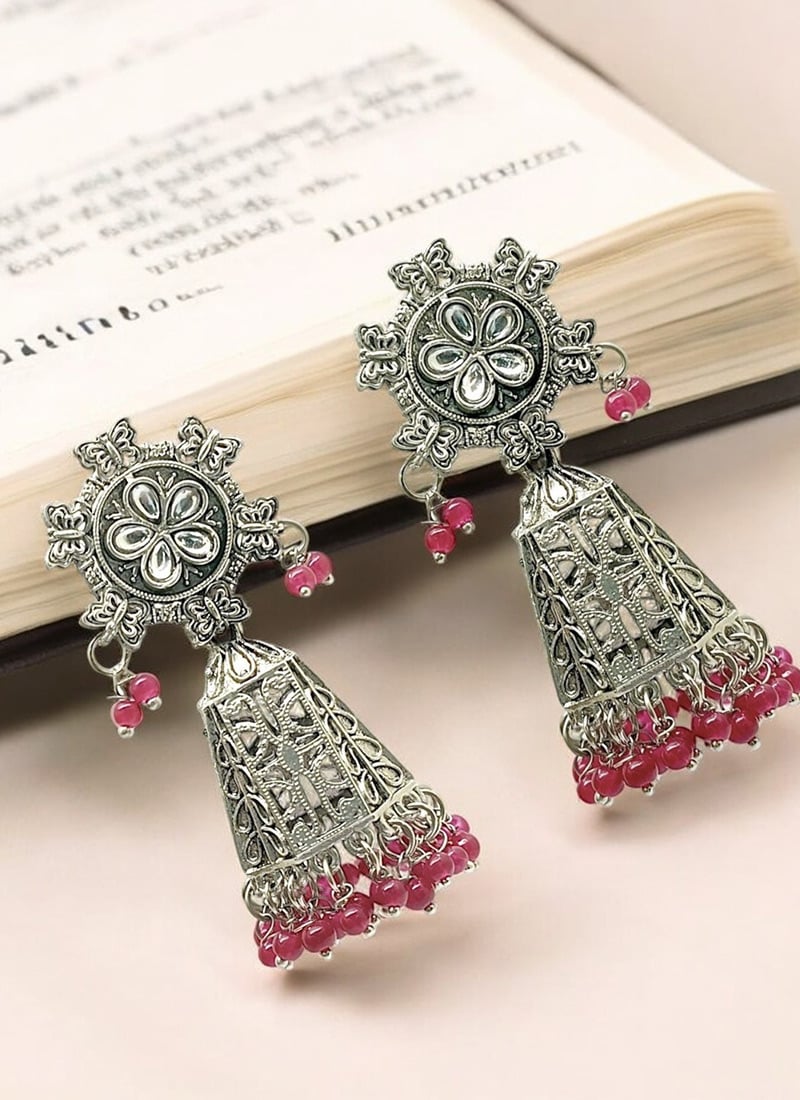 Silver Beads Oxidised Jhumkas Festive Wear