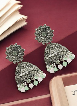 Silver Beads Oxidised Jhumkas
