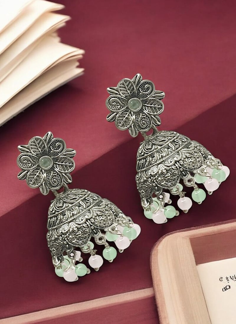 Silver Beads Oxidised Jhumkas Festive Wear