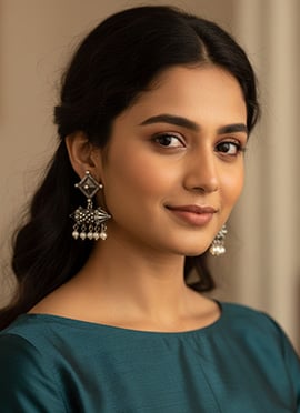 Silver Beads Work  Graceful Drop Earrings