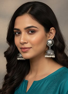 Silver Beads Work Artisan Crafted Jhumka