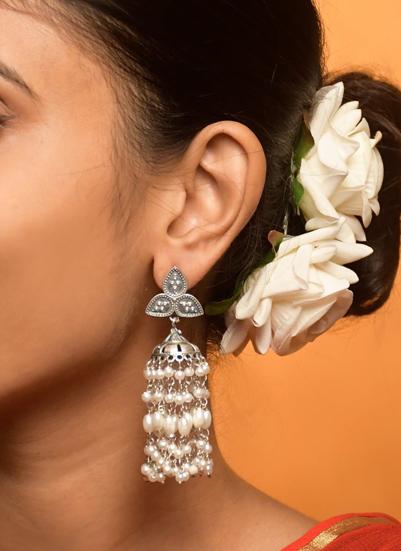 Silver Beads Work Classy Jhumka After Six Wear