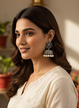 Silver Beads Work Ethereal Jhumka