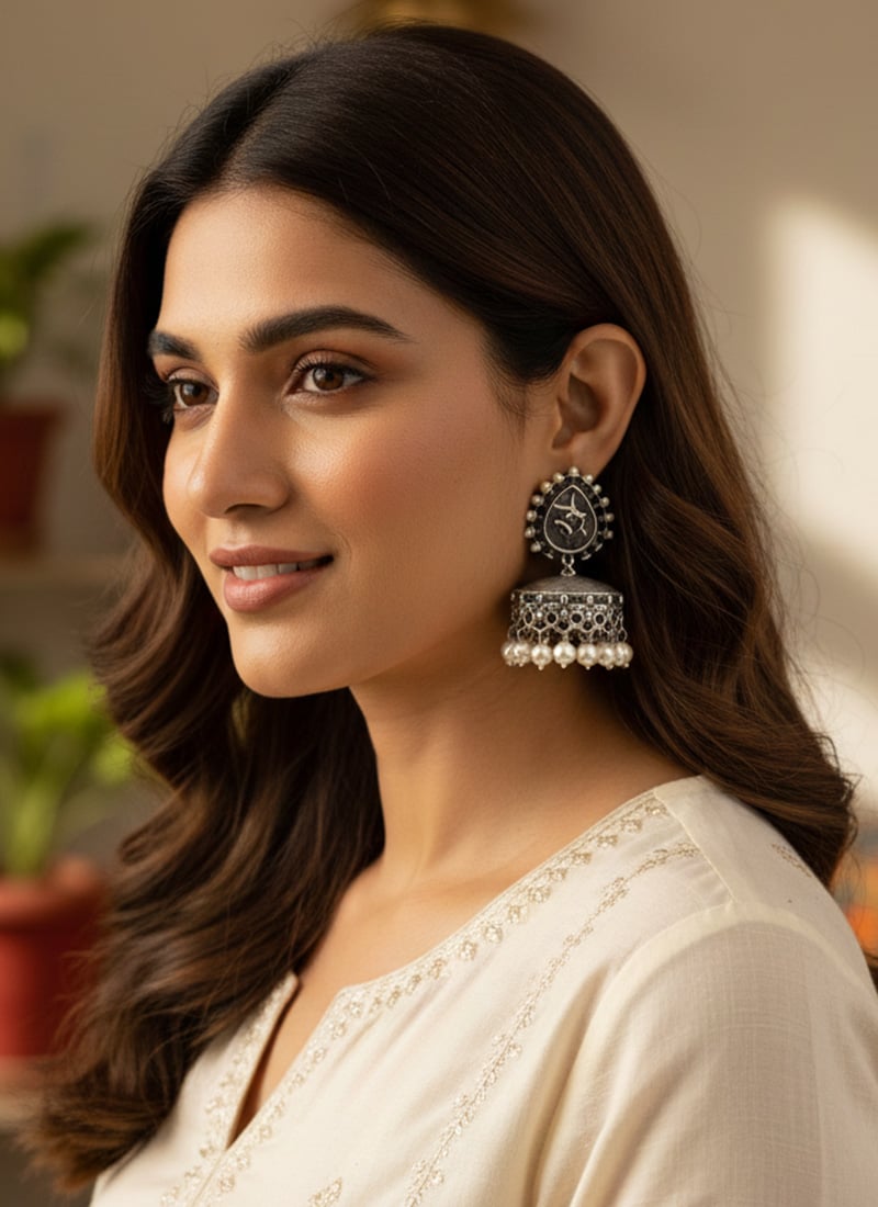 Silver Beads Work Ethereal Jhumka After Six Wear