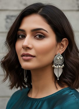 Silver Beads Work Luxurious Drop Earrings