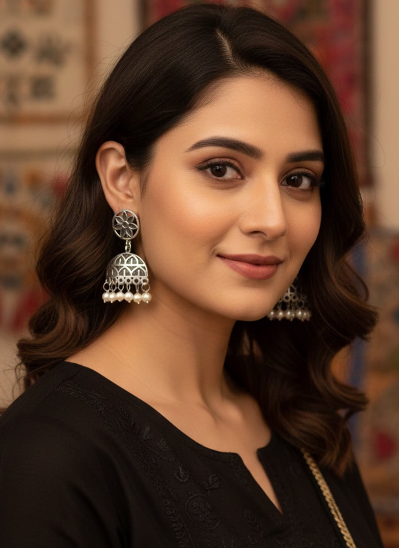 Silver Beads Work Regal Drop Earrings After Six Wear