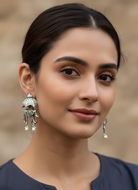 Silver Beads Work Stunning Drop Earrings