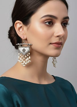 Silver Beads Work Timeless Drop Earrings