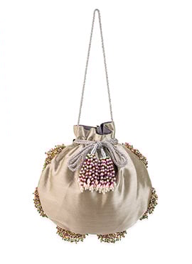 Silver Brocade Beads Potli