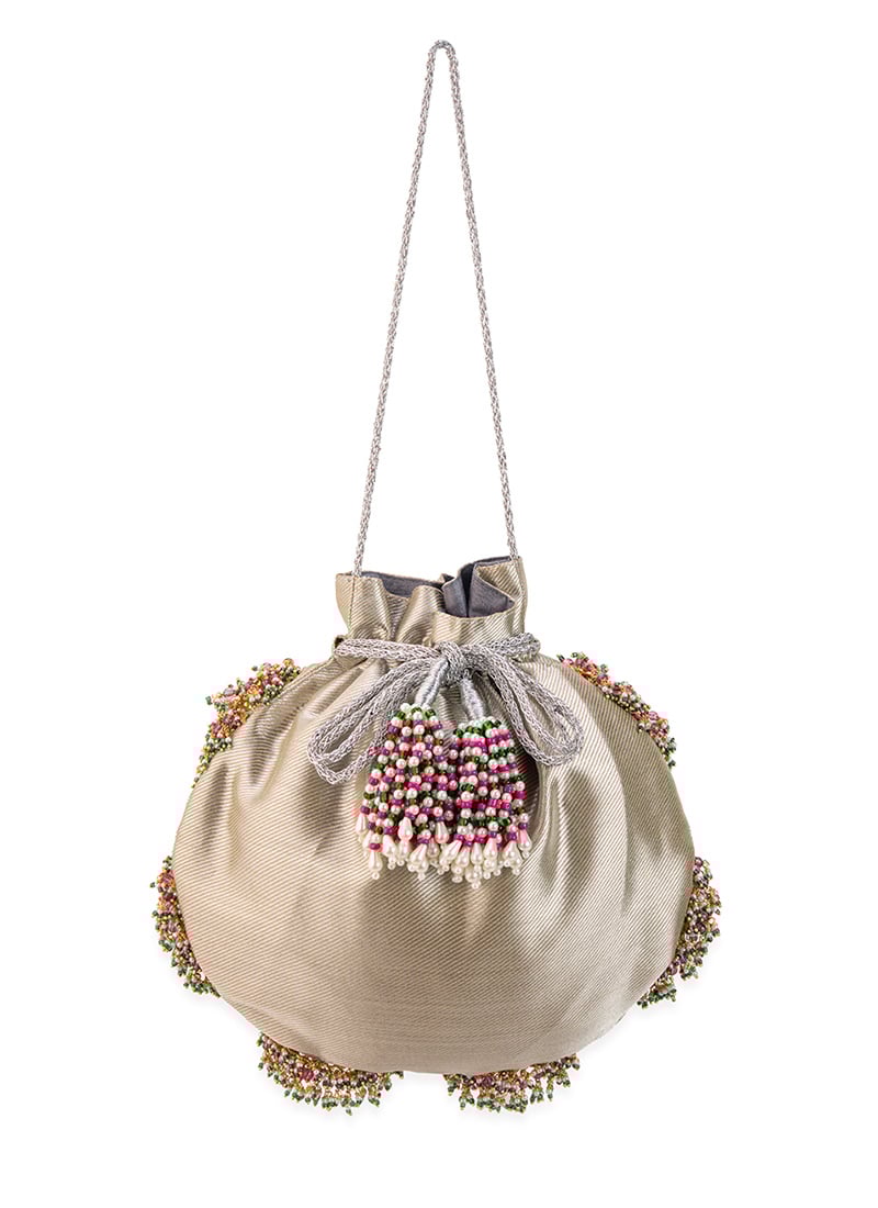 Silver Brocade Beads Potli Wedding Wear