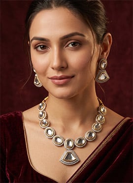 Silver Dual Tone Polki Stone Necklace Set