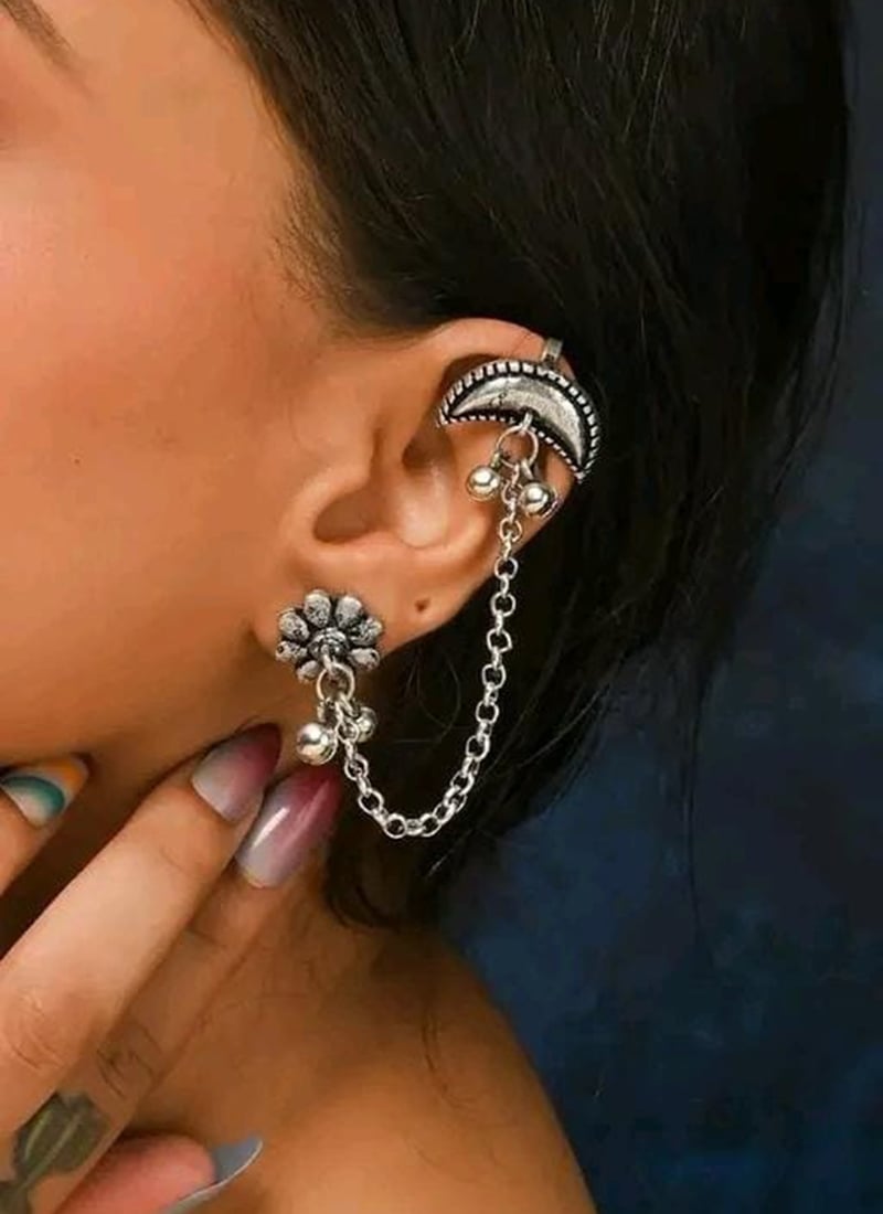 Silver Ear Cuff Chain Drop Earrings After Six Wear