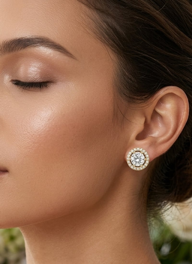 Silver Golden Plated 925 Sterling Silver Moissanite Stone Stud Earrings Wedding Wear